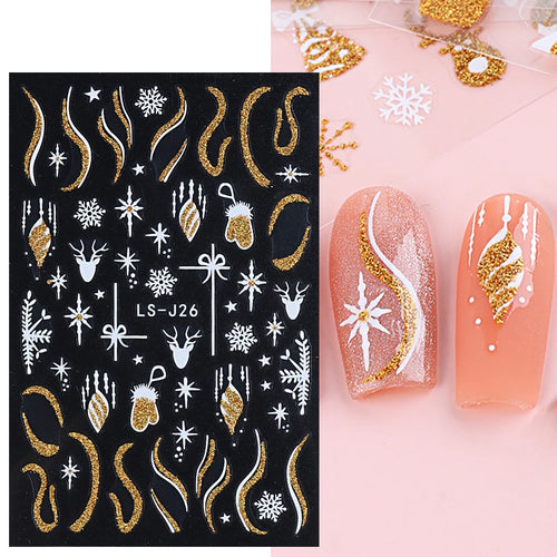 3D Nail Stickers Glitter Christmas Snowflakes Winter Snow