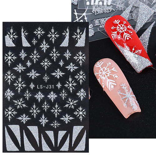 3D Nail Stickers Glitter Christmas Snowflakes Winter Snow