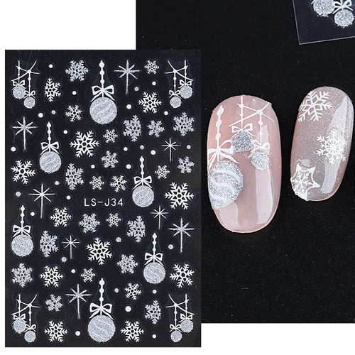 3D Nail Stickers Glitter Christmas Snowflakes Winter Snow