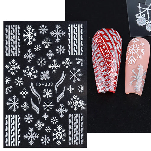 3D Nail Stickers Glitter Christmas Snowflakes Winter Snow