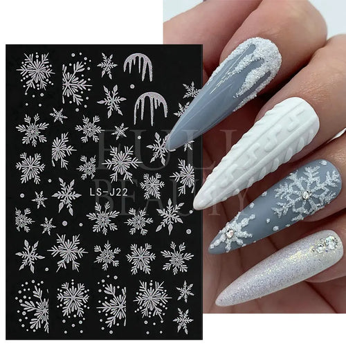 3D Nail Stickers Glitter Christmas Snowflakes Winter Snow