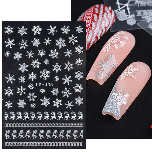 3D Nail Stickers Glitter Christmas Snowflakes Winter Snow