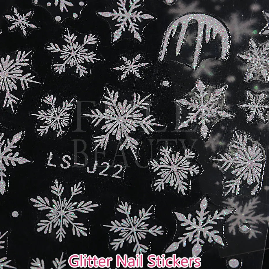 3D Nail Stickers Glitter Christmas Snowflakes Winter Snow