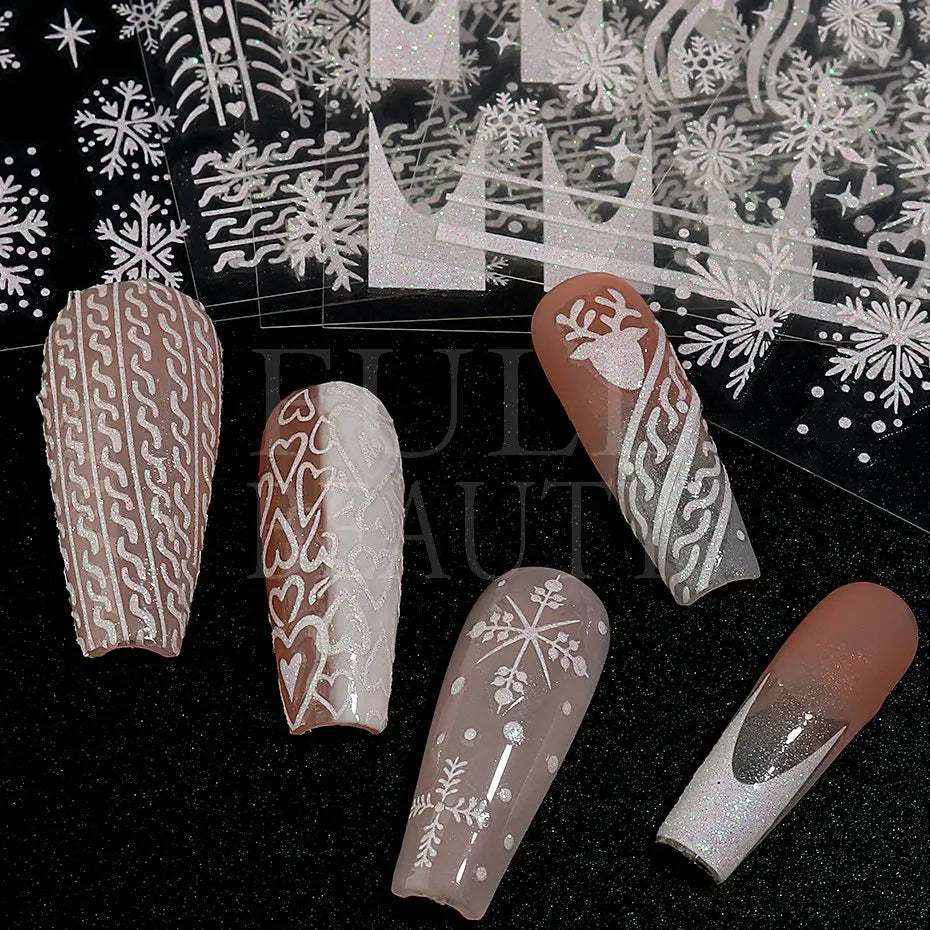 3D Nail Stickers Glitter Christmas Snowflakes Winter Snow