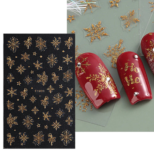 3D Nail Stickers Glitter Christmas Snowflakes Winter Snow