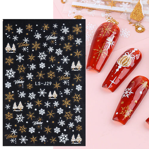 3D Nail Stickers Glitter Christmas Snowflakes Winter Snow