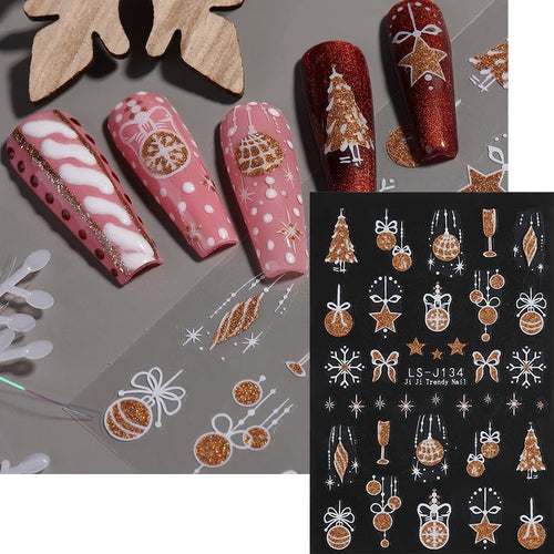 3D Nail Stickers Glitter Christmas Snowflakes Winter Snow