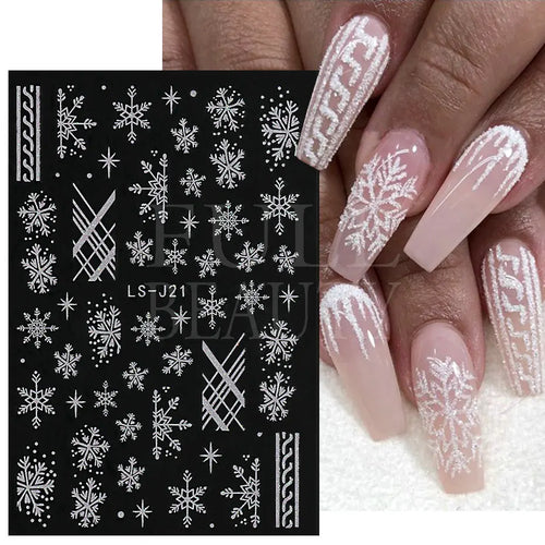 3D Nail Stickers Glitter Christmas Snowflakes Winter Snow