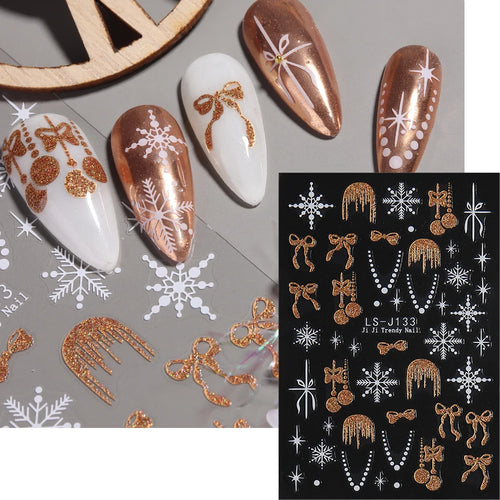 3D Nail Stickers Glitter Christmas Snowflakes Winter Snow