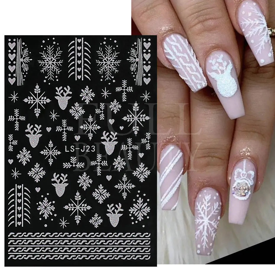 3D Nail Stickers Glitter Christmas Snowflakes Winter Snow