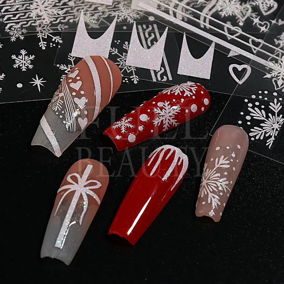 3D Nail Stickers Glitter Christmas Snowflakes Winter Snow